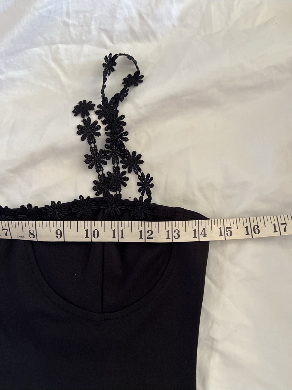 Commense Black Embroidered Chain Strap Mini Dress Square Neck Bodycon Size M - Picture 5 of 8